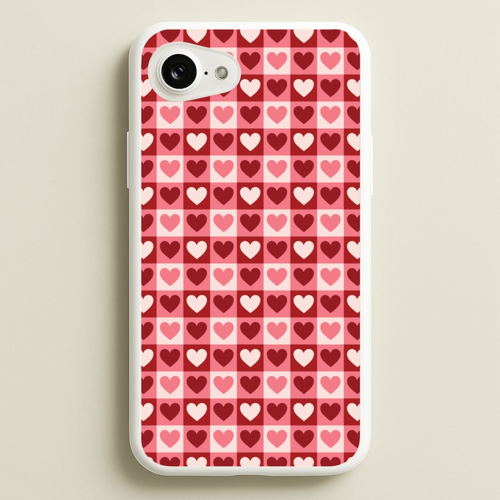 Pink Tartan Love Hearts Pattern iPhone 16e Case