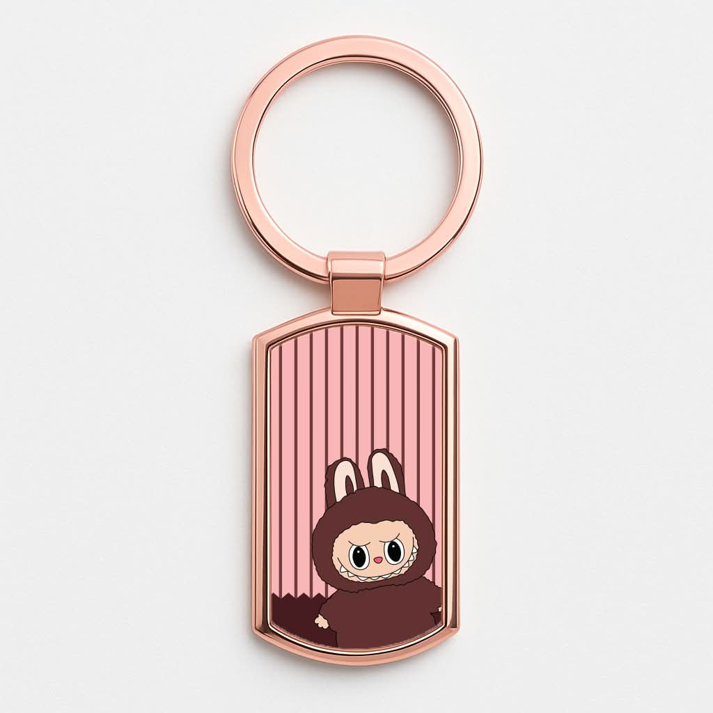 Stripey Cute Brown Monster Rose Gold Keyring