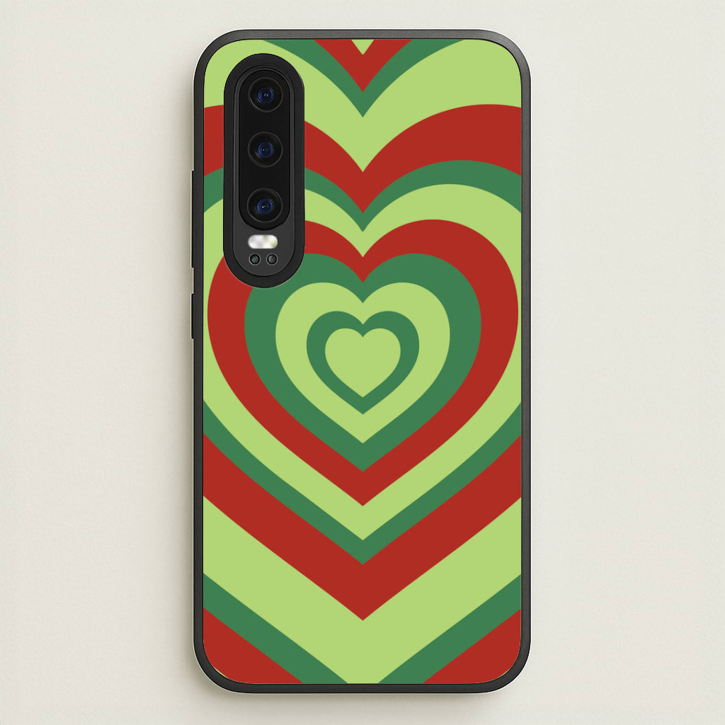 Red And Green Trippy Heart Christmas Pattern Huawei P30 Case