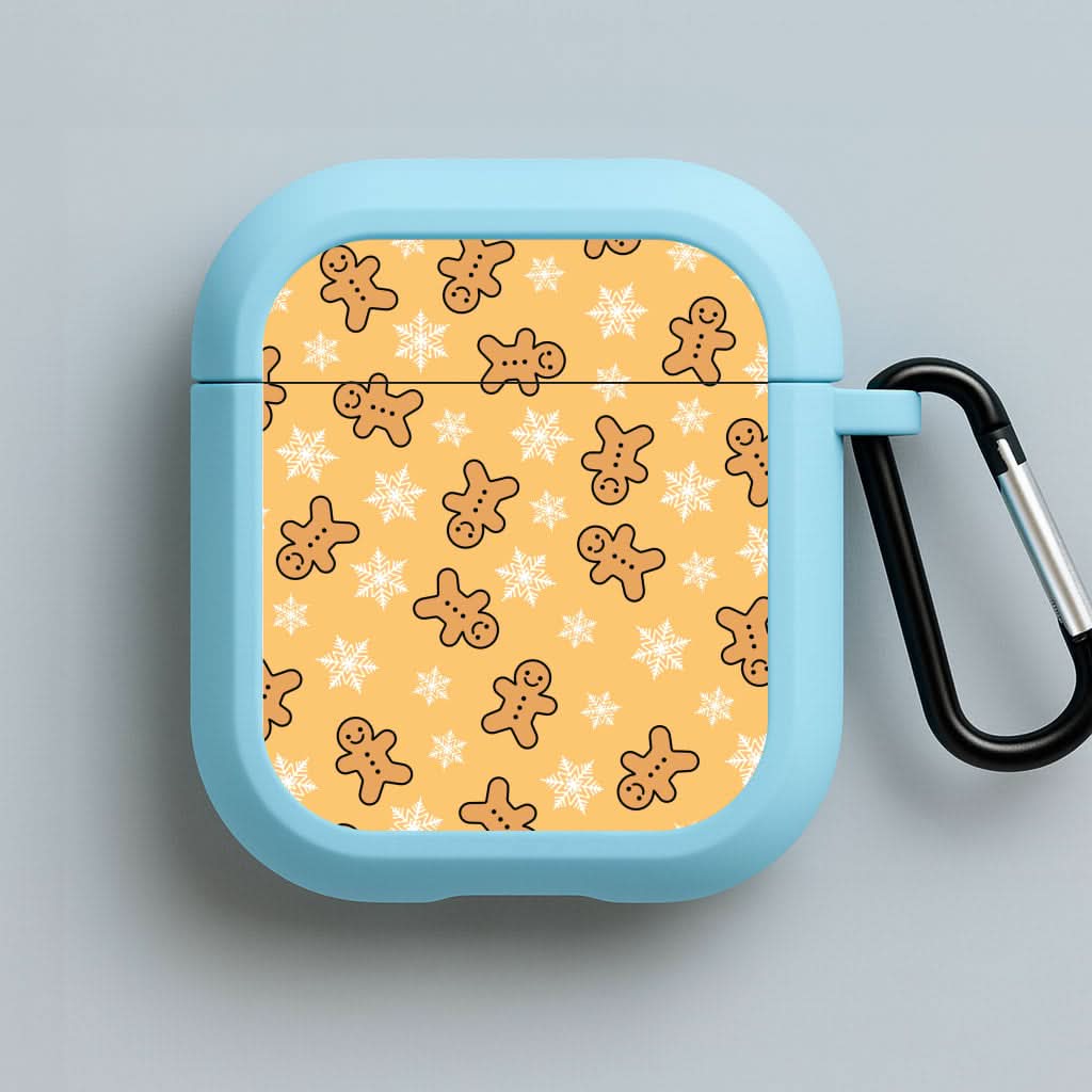 Cute Gingerbread And Snowflakes Pattern Blue AirPods Case