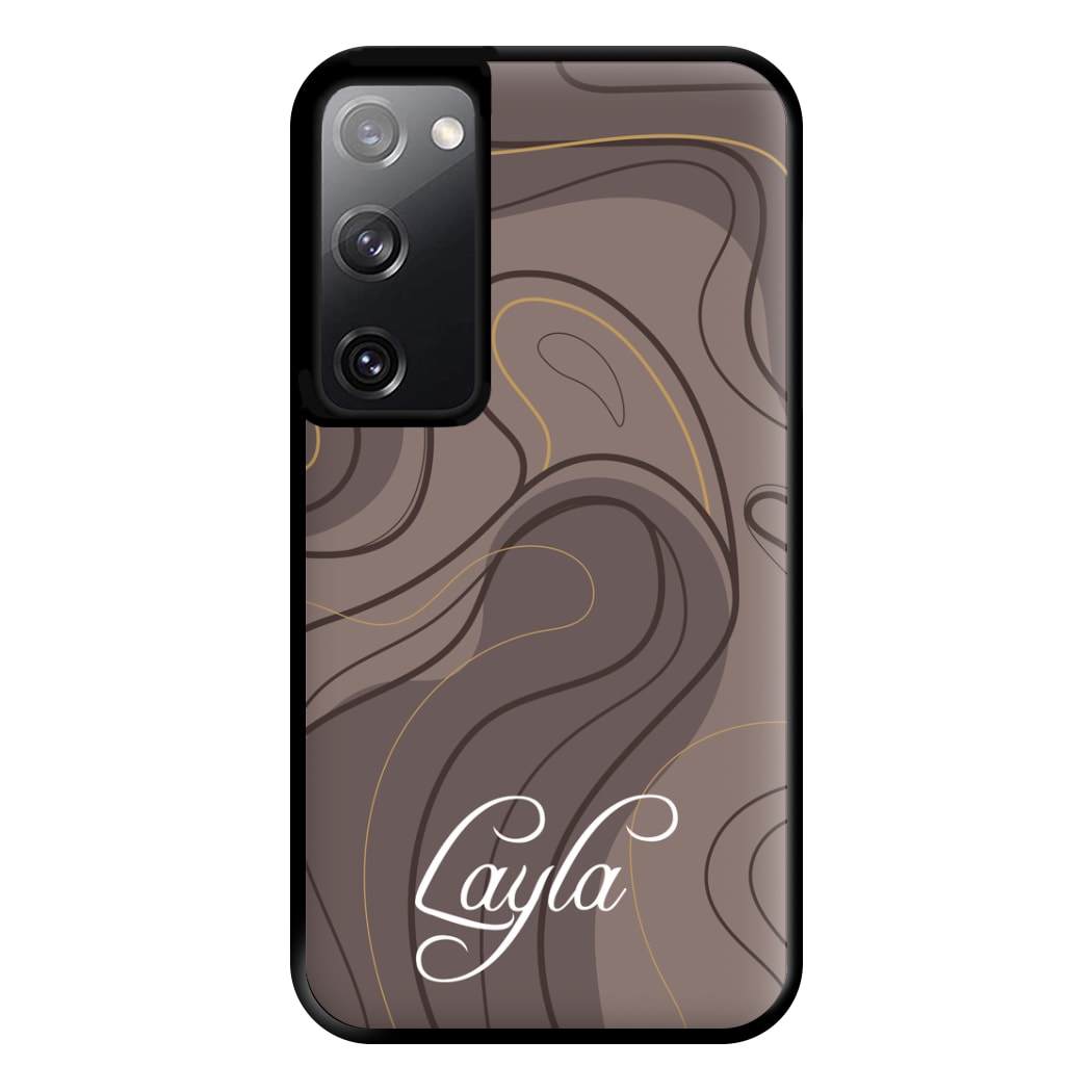 Brown Marble Waves Personalised Name Galaxy S20 Case