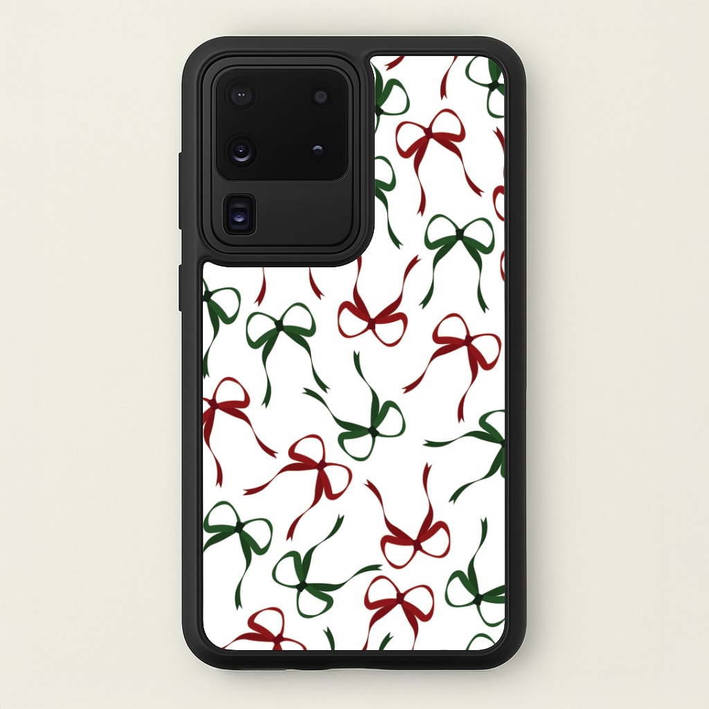 Red And Green Coquette Christmas Bows Pattern Galaxy S20 Ultra Case