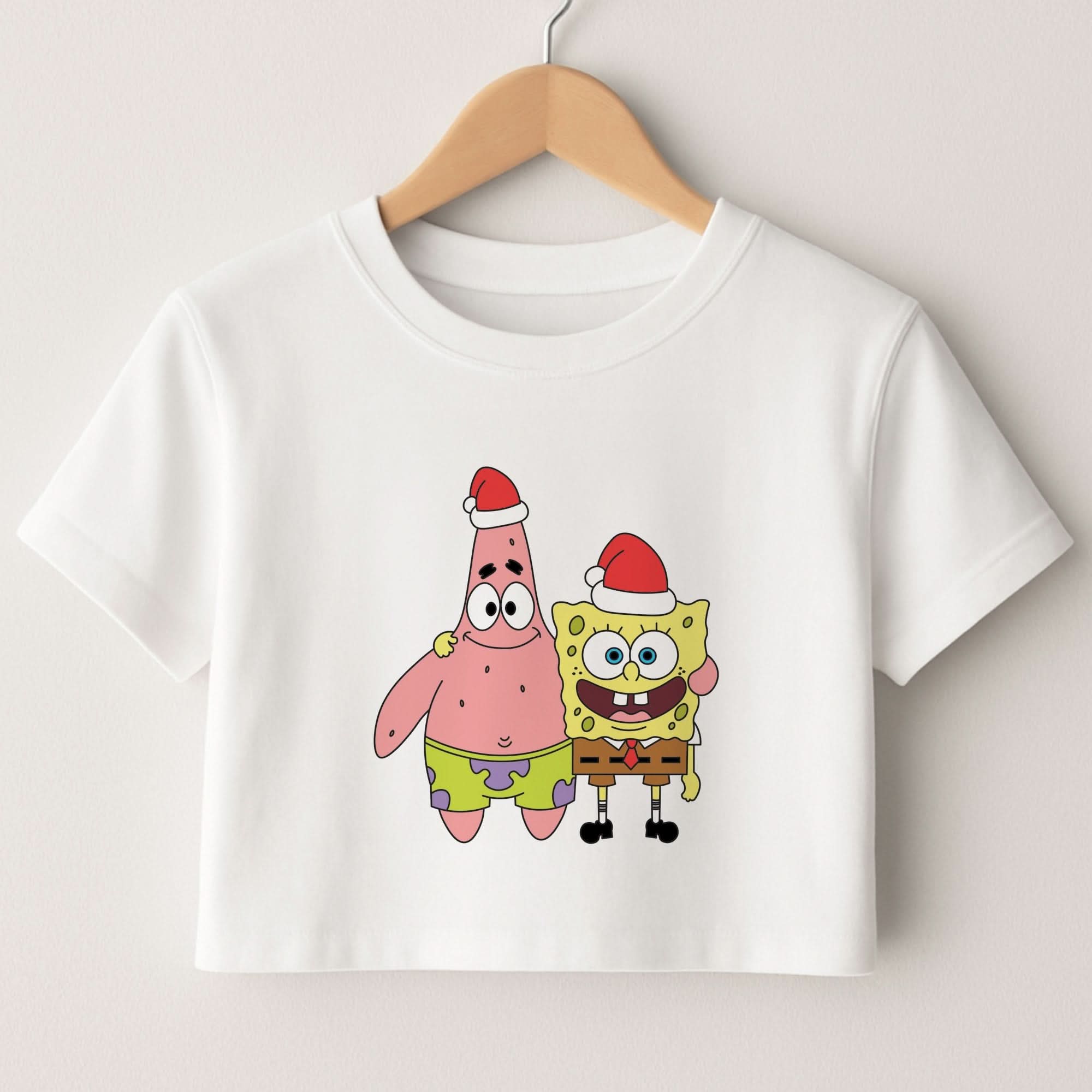 Cartoon Sponge And Starfish Christmas Hats Crop Top