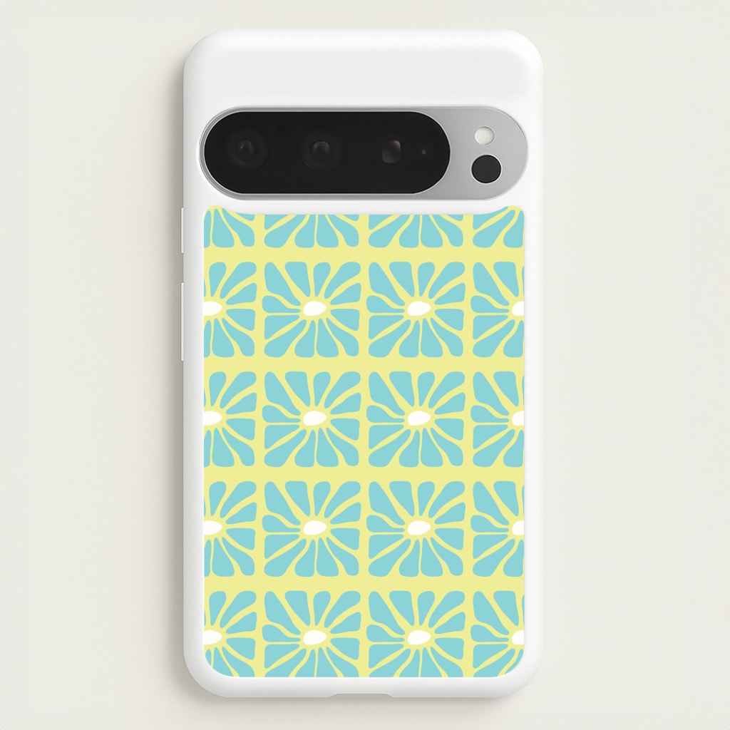 Square Abstract Flowers Blue Google Pixel 9 Pro XL Case