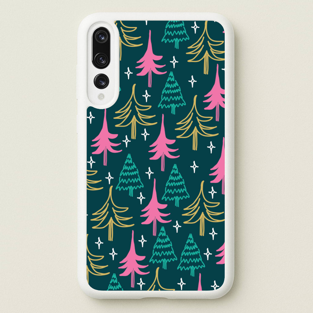 Colourful Sketched Christmas Trees Pattern Huawei P20 Pro Case