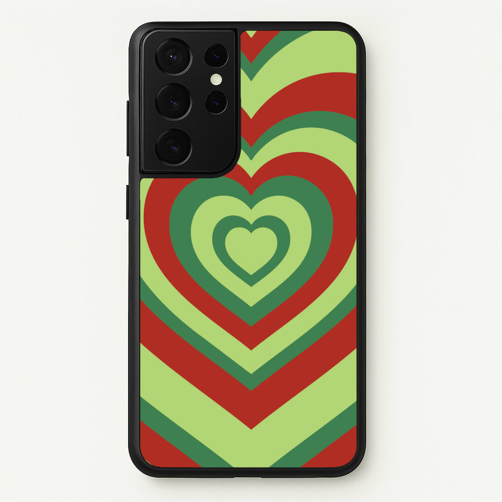 Red And Green Trippy Heart Christmas Pattern Galaxy S21 Ultra Case