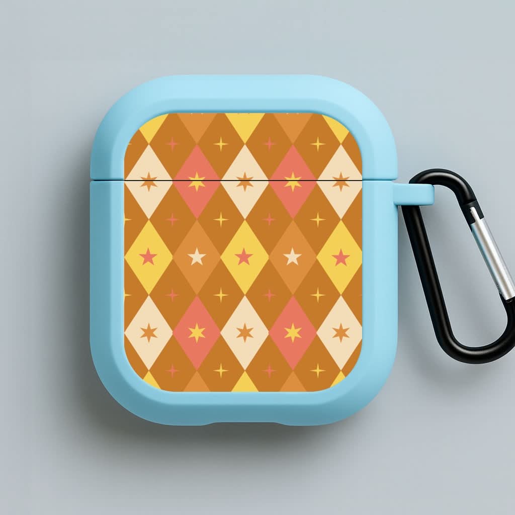 Retro Christmas Argyle Pattern Blue AirPods Case