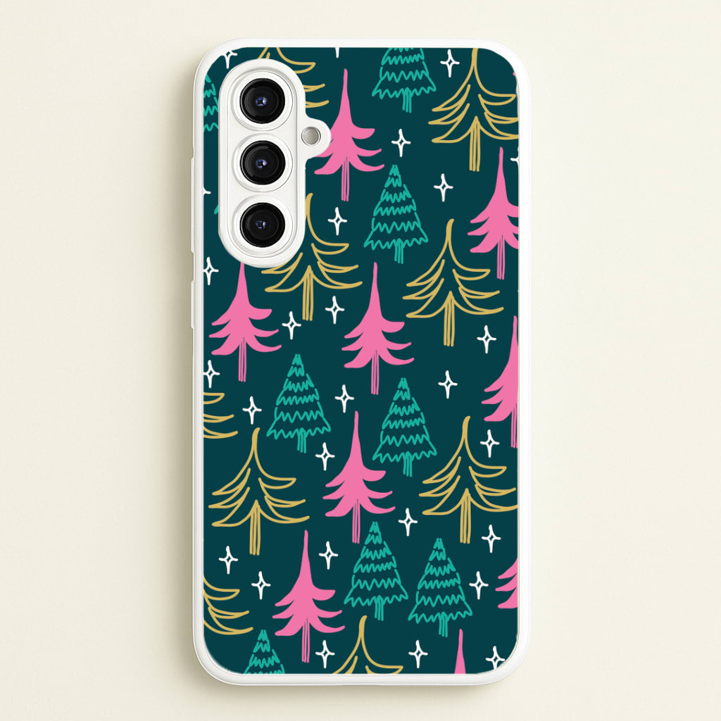 Colourful Sketched Christmas Trees Pattern Galaxy A16 Case