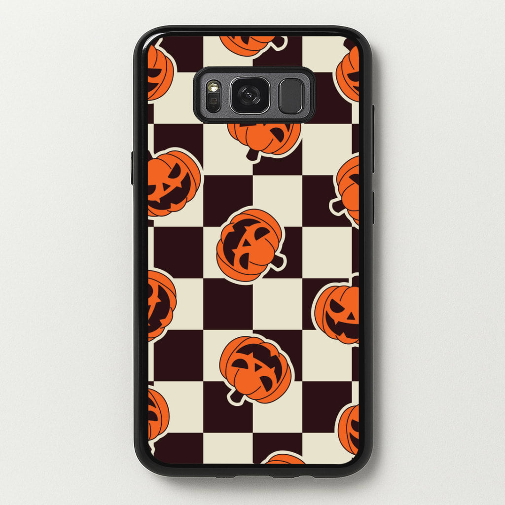 Pumpkin Stickers Checkered Pattern Galaxy S8 Case