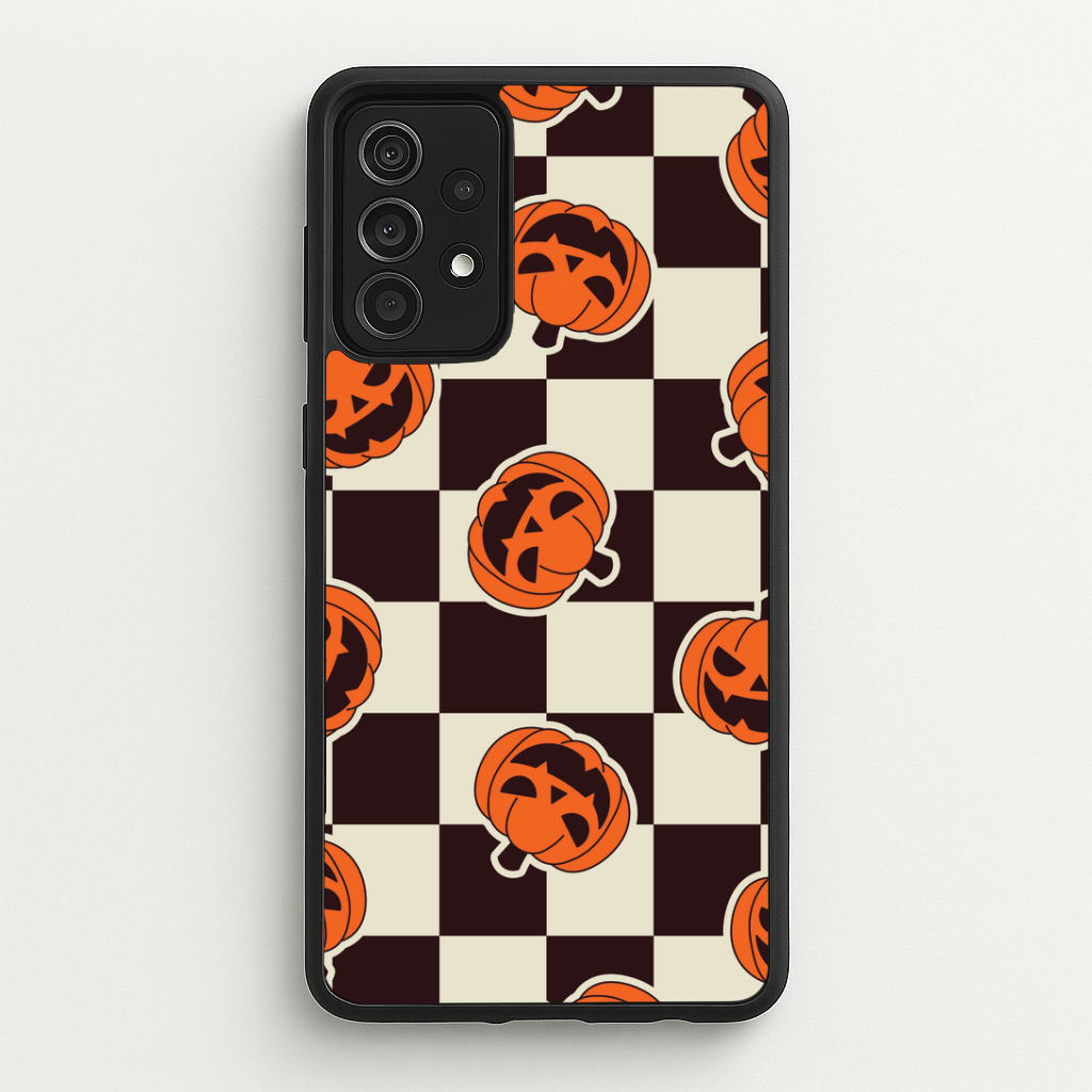Pumpkin Stickers Checkered Pattern Galaxy A52 / A52s Case