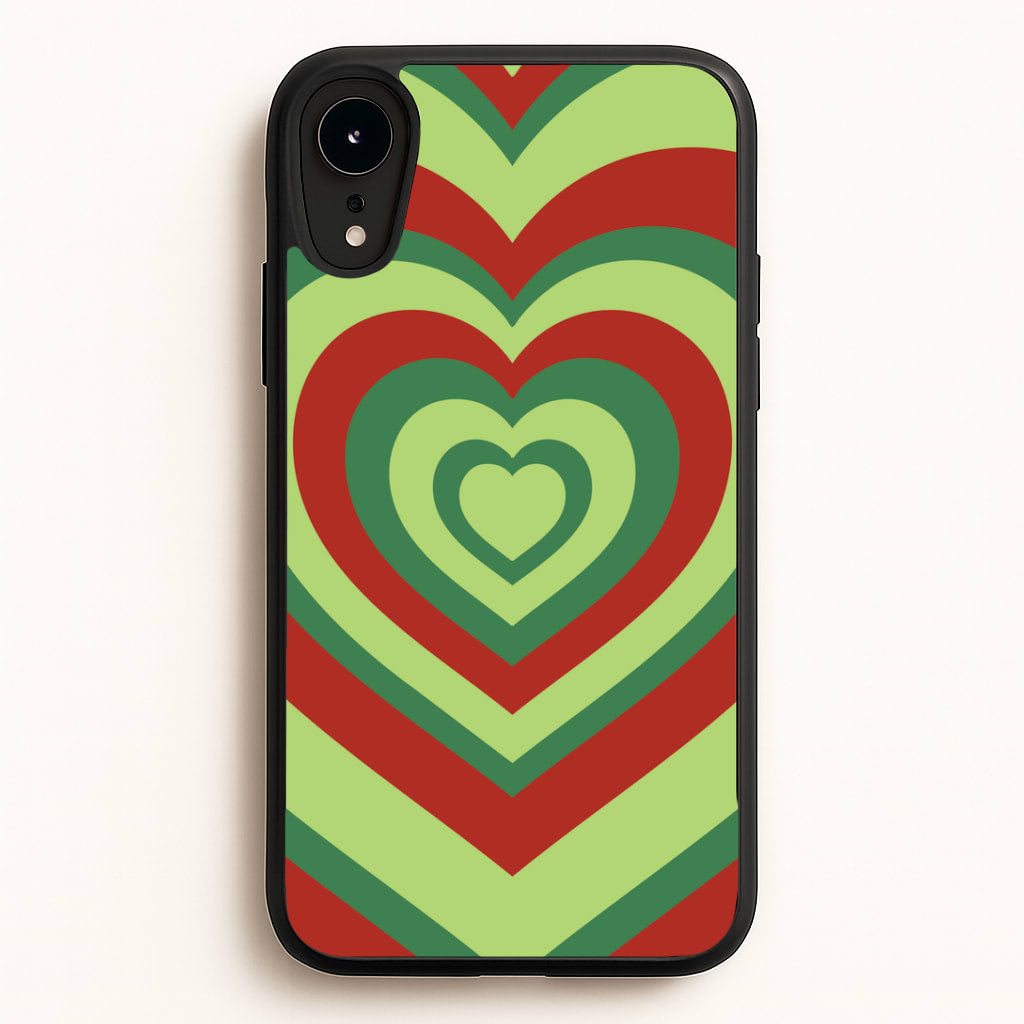 Red And Green Trippy Heart Christmas Pattern iPhone XR Case