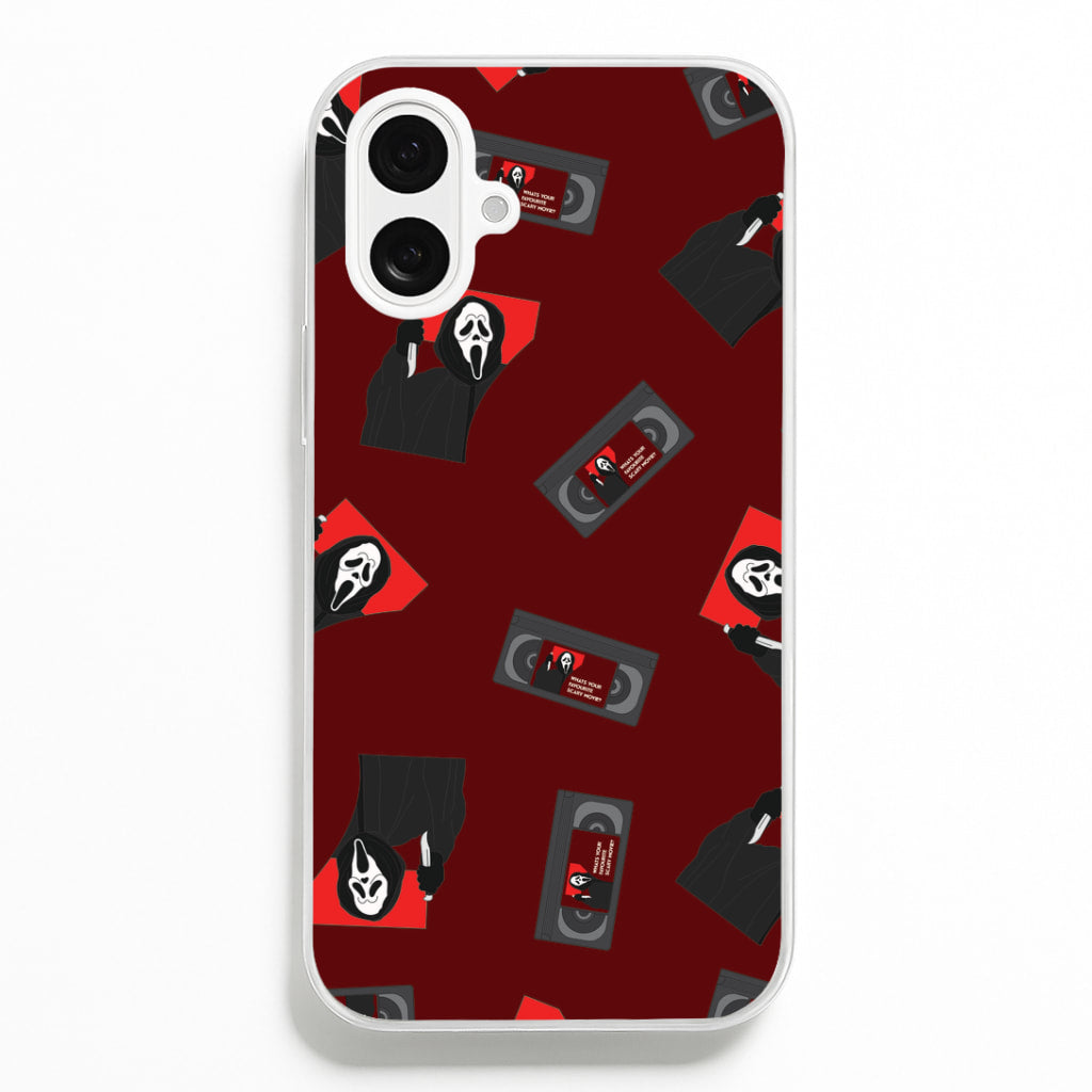 VHS & Ghostface Pattern iPhone 16 Case