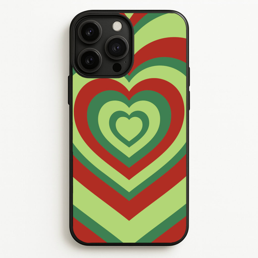 Red And Green Trippy Heart Christmas Pattern iPhone 13 Pro Max Case