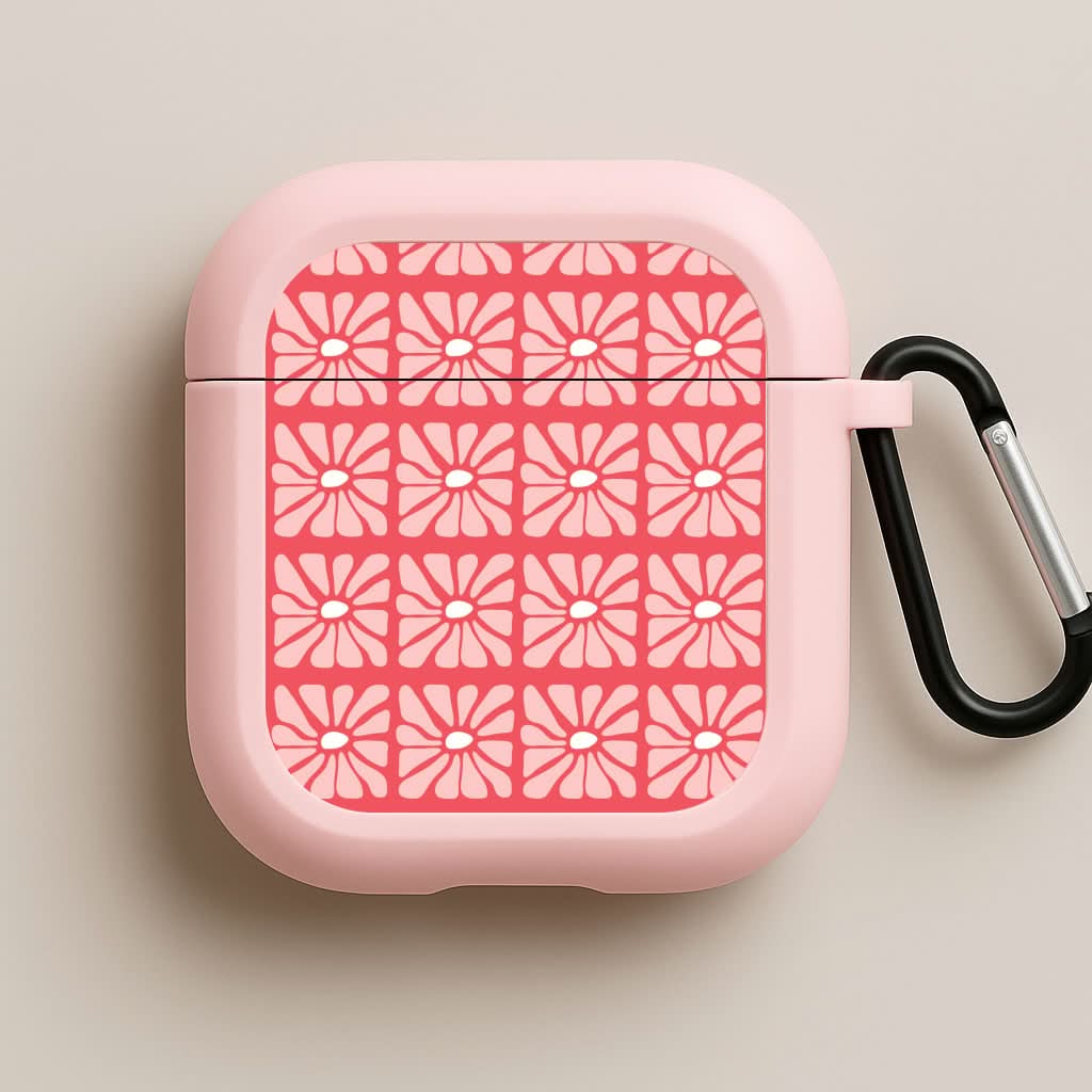 Square Abstract Flowers Pink Pink AirPods Case
