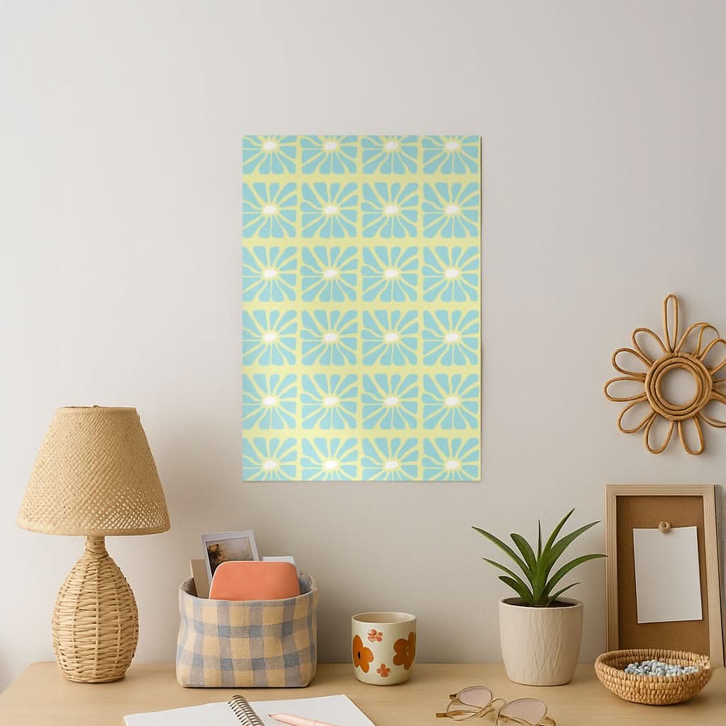 Square Abstract Flowers Blue Art Print