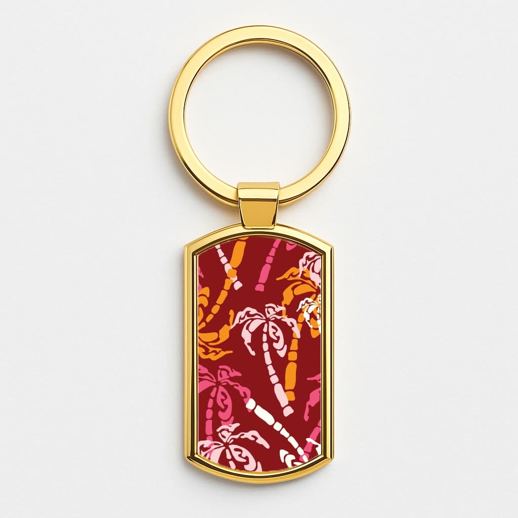 Abstract Palm Trees Pattern Gold Keyring