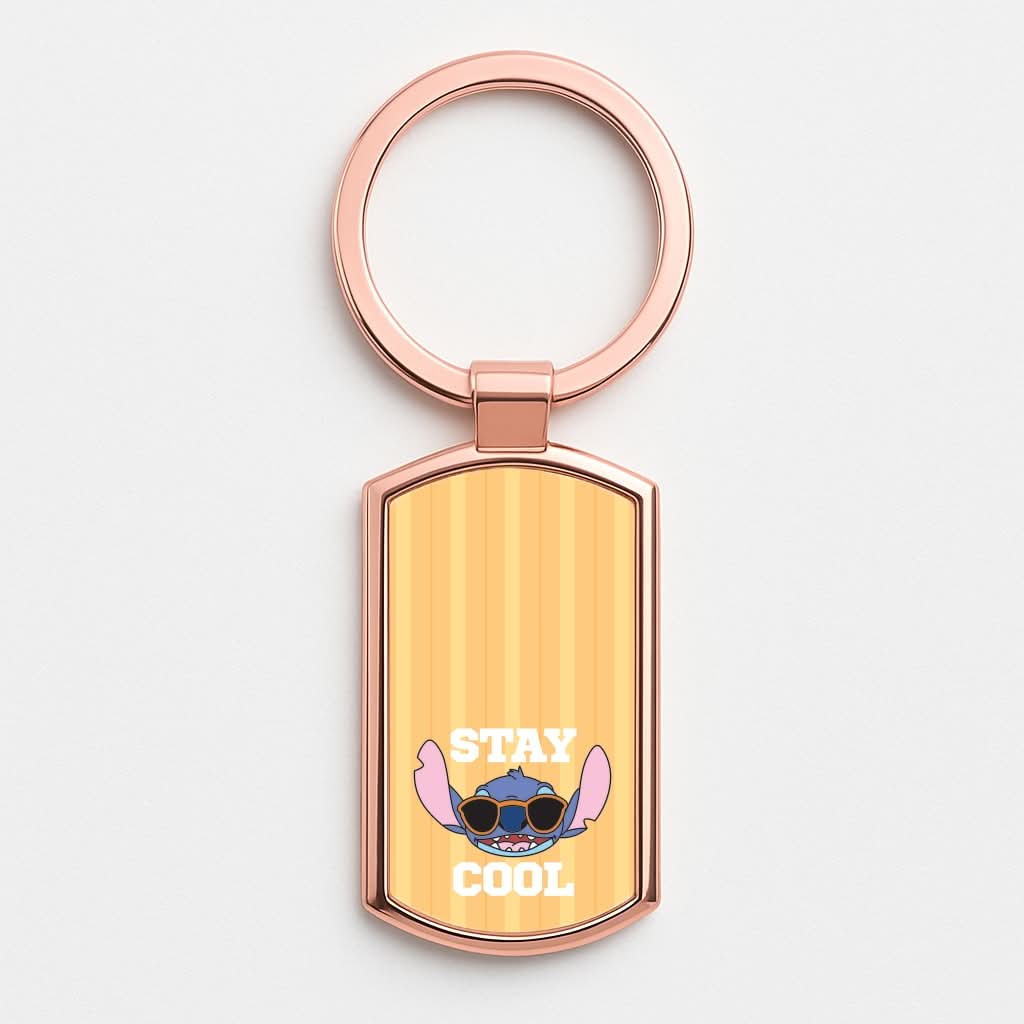 Stay Cool Blue Alien Rose Gold Keyring