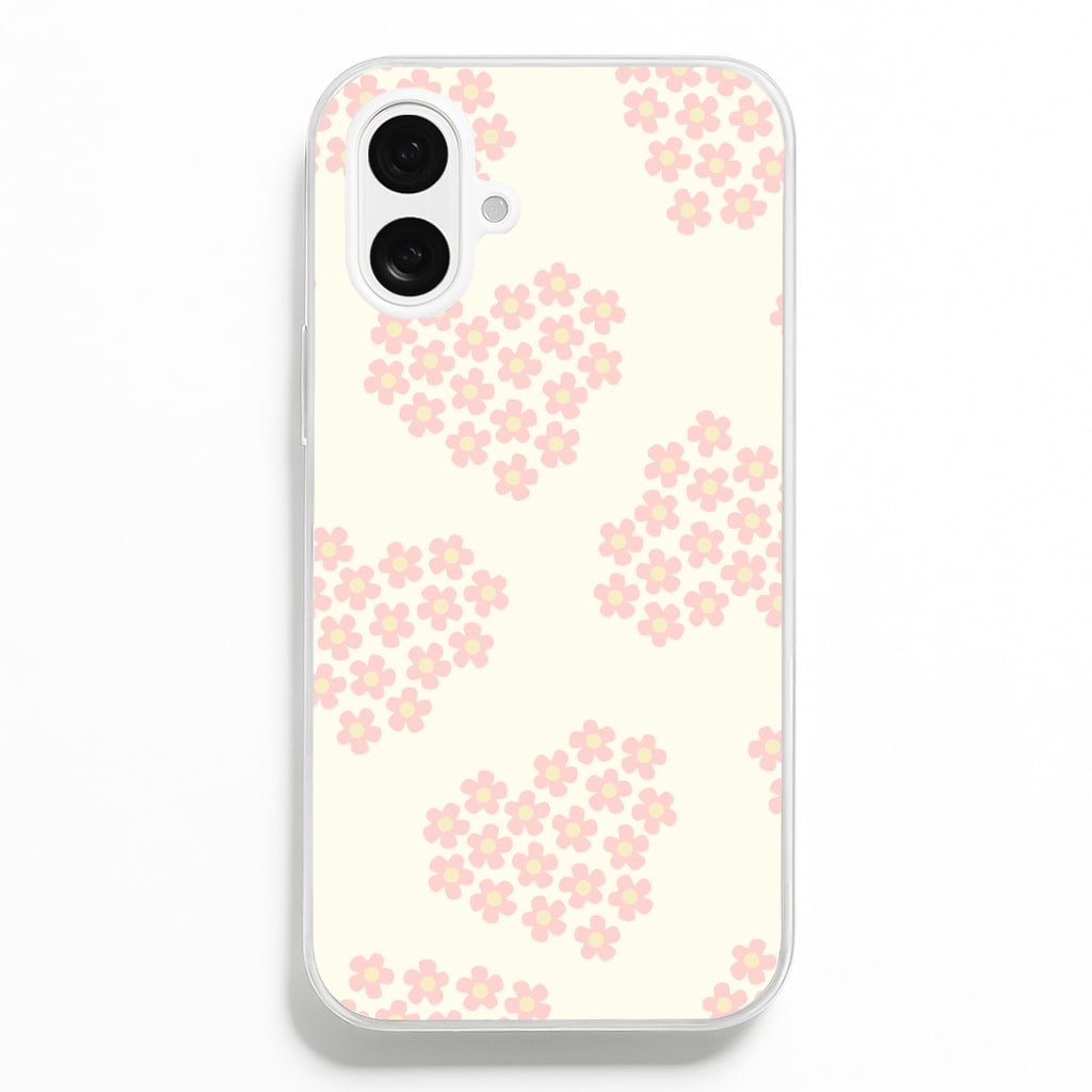 Flower Hearts Pattern iPhone 16 Plus Case