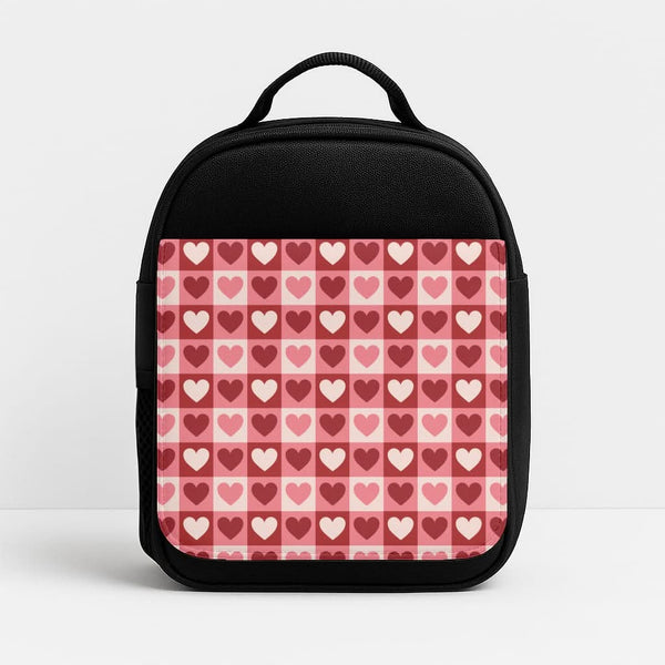 Pink Tartan Love Hearts Pattern Insulated Lunch Bag
