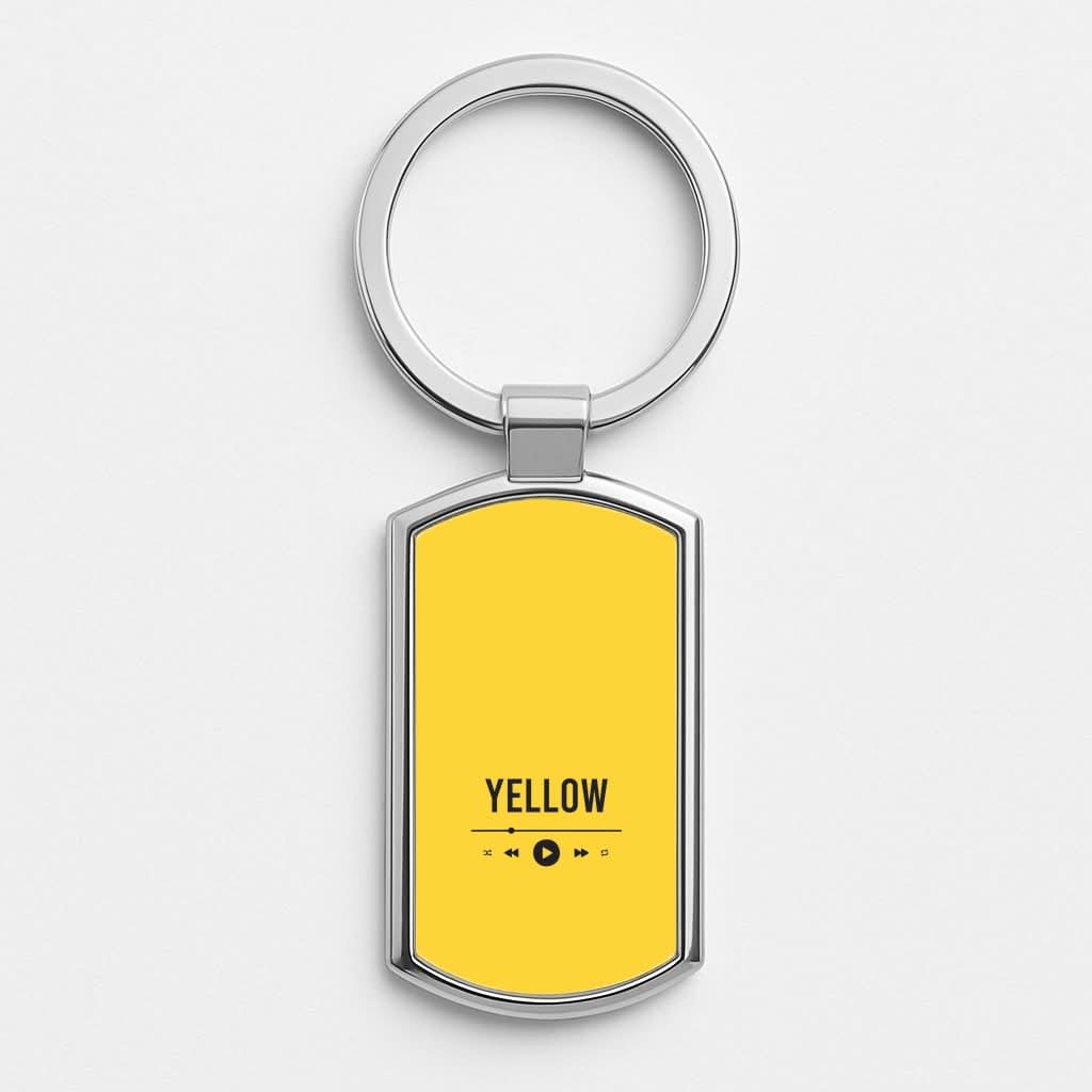 Yellow Music Player Silver Metal Keyring