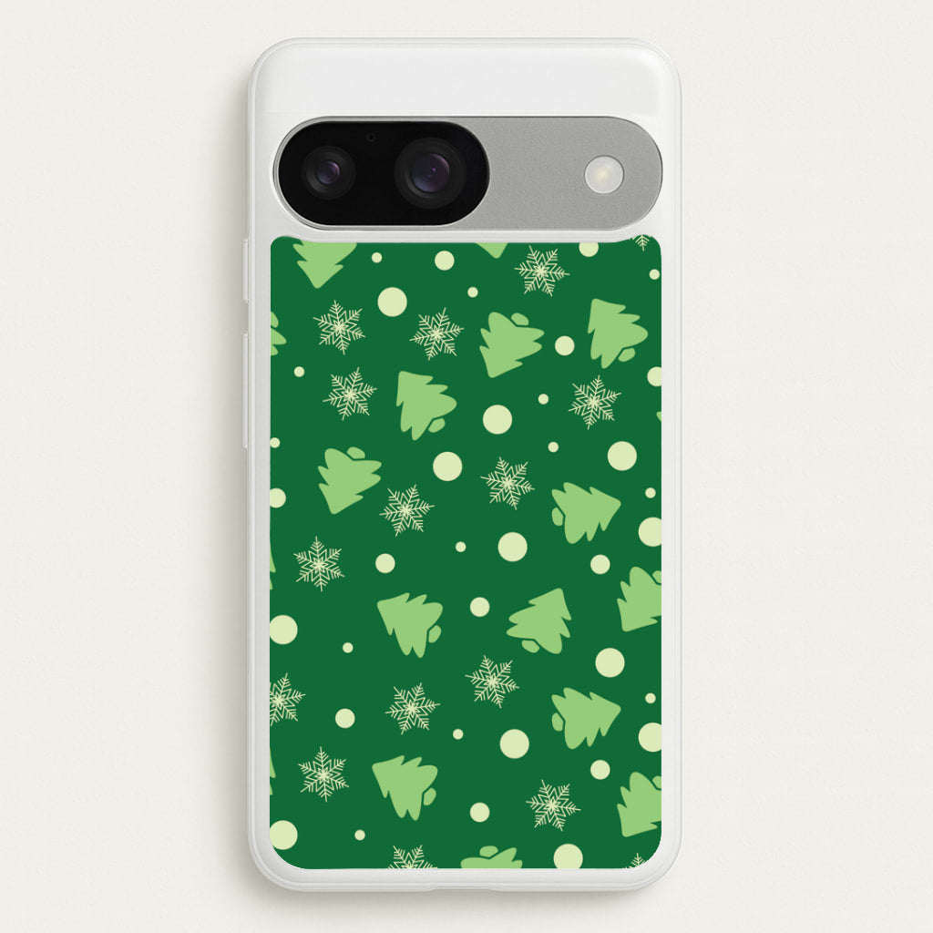 Cartoon Christmas Trees And Snowflakes Pattern Google Pixel 9 / 9 Pro Case