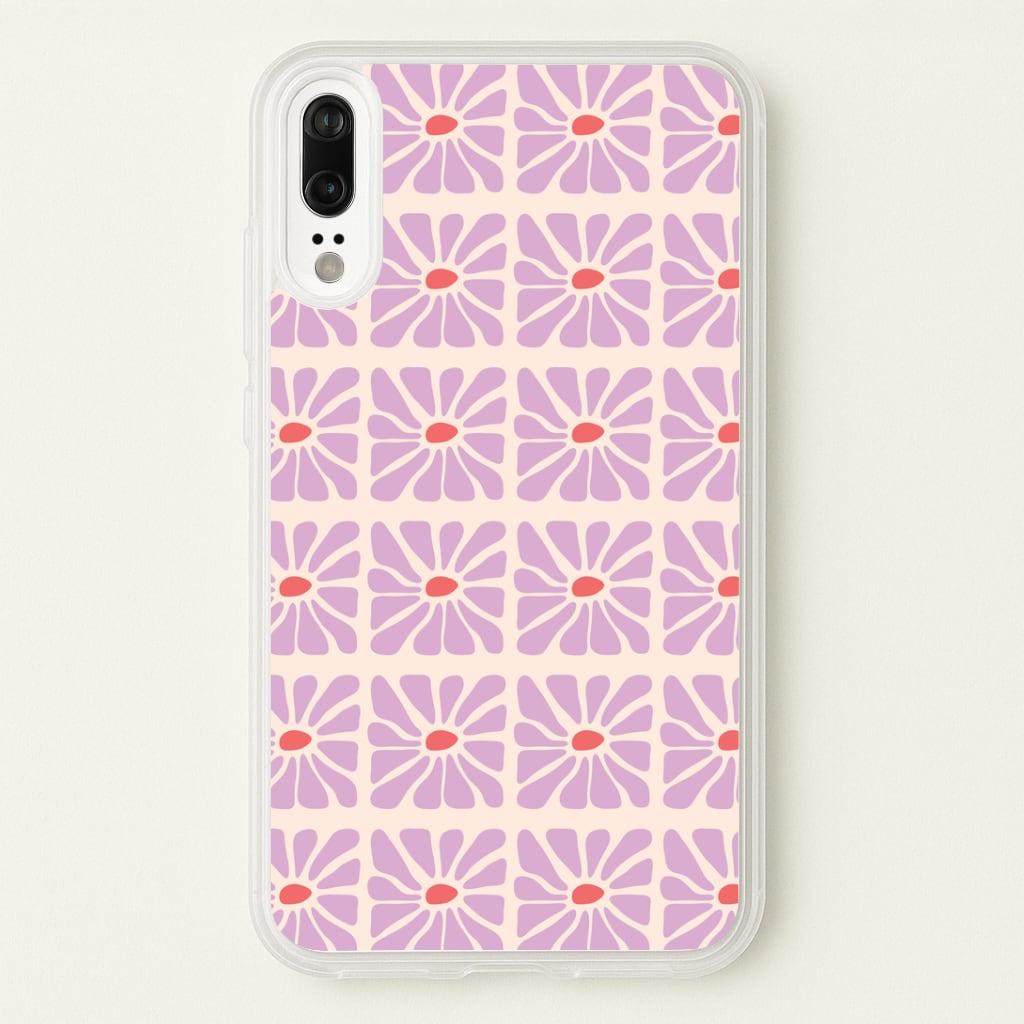 Square Abstract Flowers Mauve Huawei P20 Case