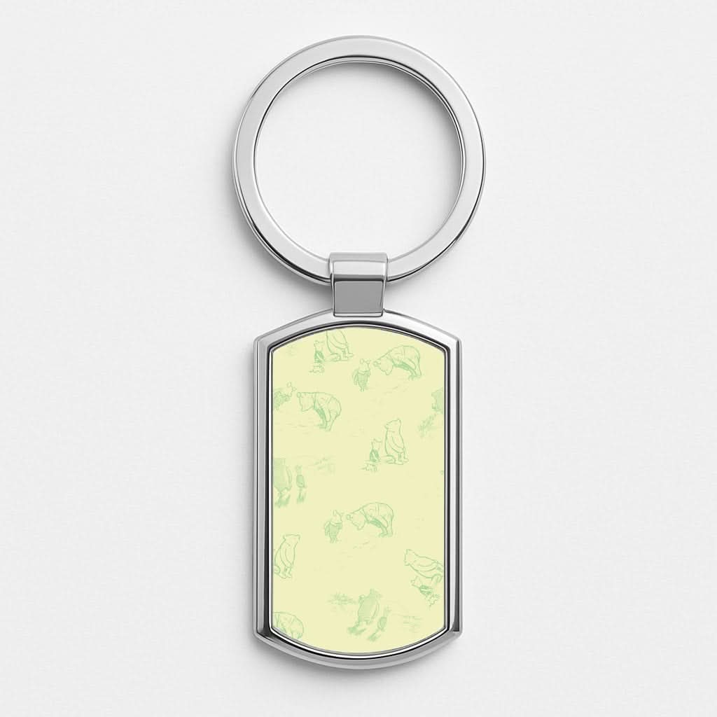Sketched Winnie Pattern Silver Metal Keyring