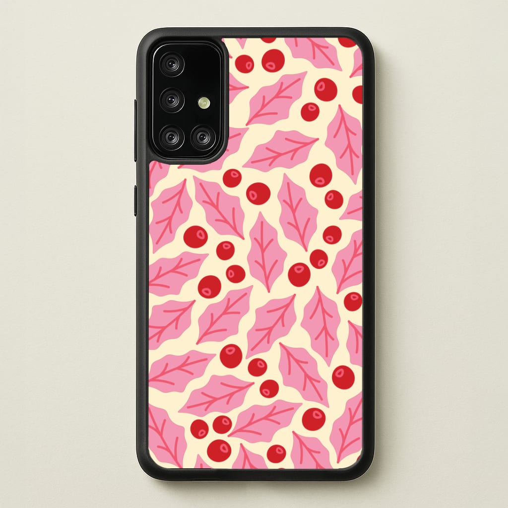 Pink Holly And Berries Pattern Galaxy A71 Case