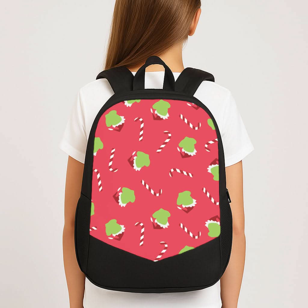 Green Creature And Candy Canes Pattern School Bag