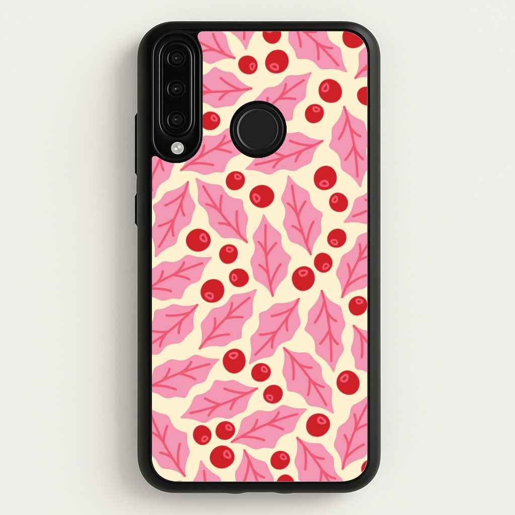 Pink Holly And Berries Pattern Huawei P30 Lite Case