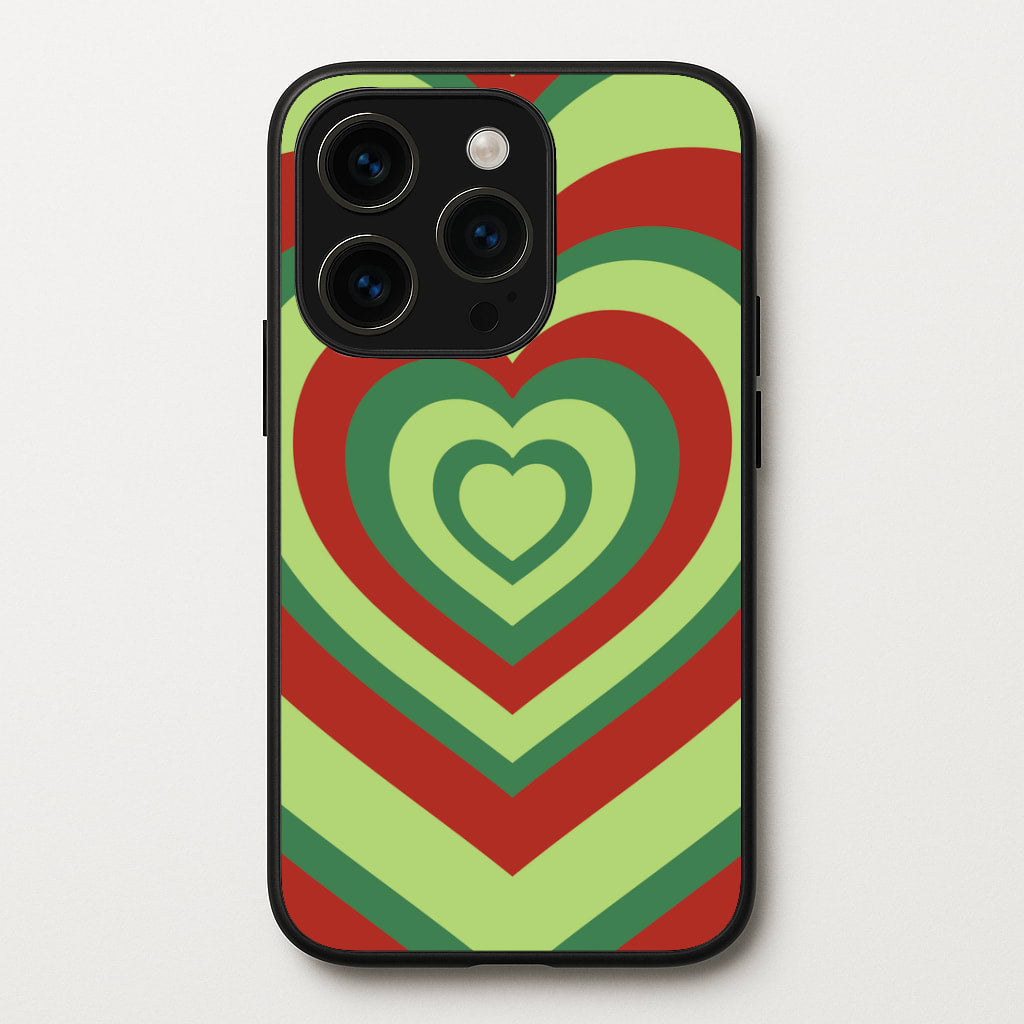 Red And Green Trippy Heart Christmas Pattern iPhone 15 Pro Case