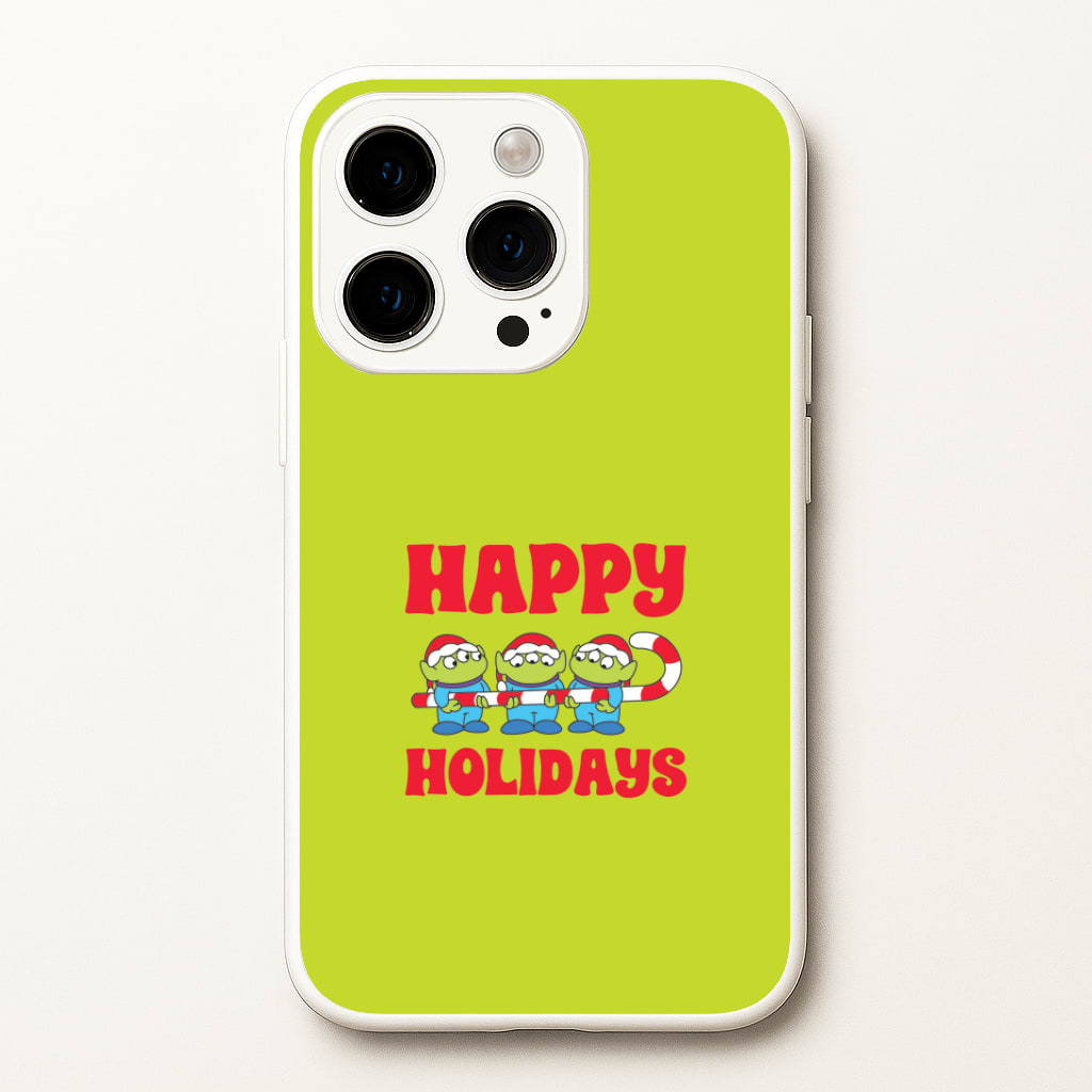 Happy Holidays Cute Green Aliens iPhone 15 Pro Case