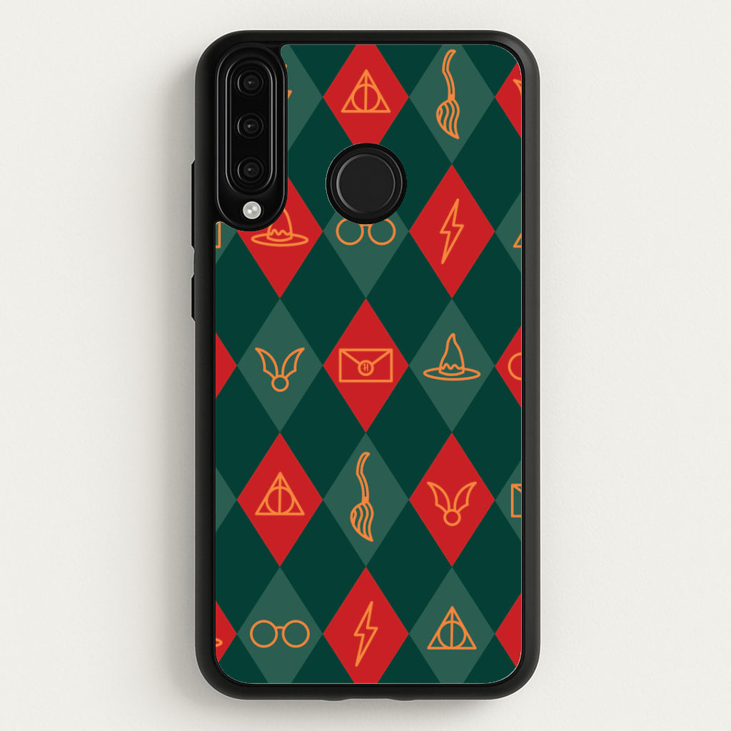 Christmas Wizard Icons Argyle Pattern Huawei P30 Lite Case