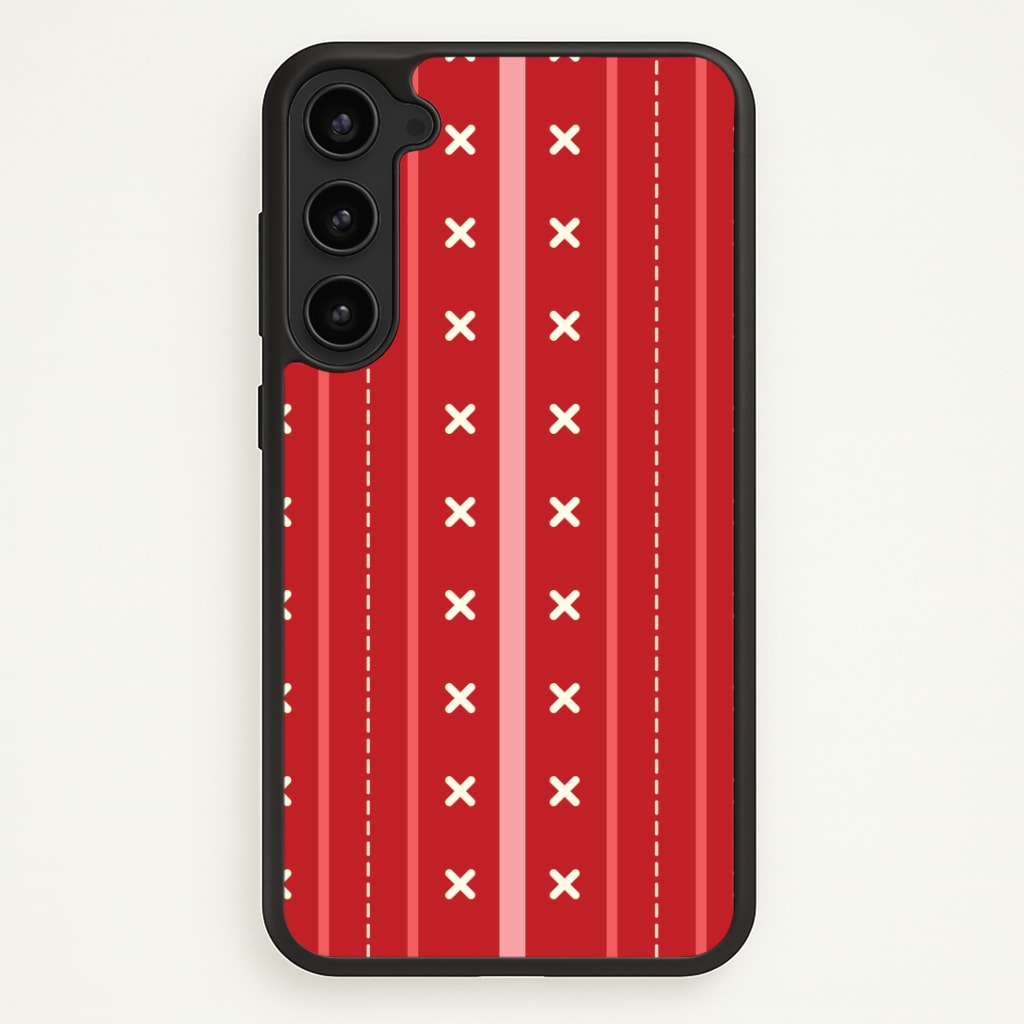 Stripes And Stitches Red Christmas Pattern Galaxy S23 Plus Case