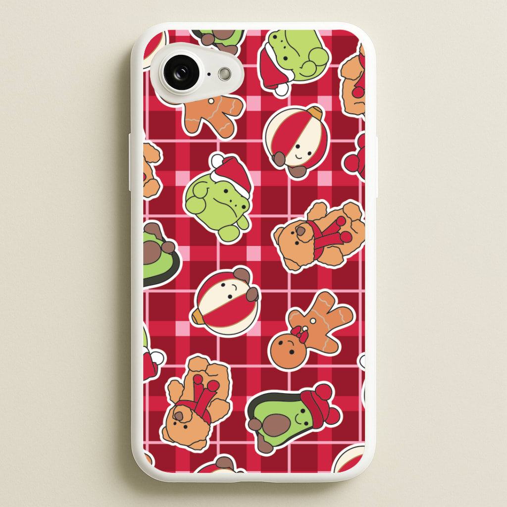 Christmas Plushies Tartan Pattern iPhone 16e Case