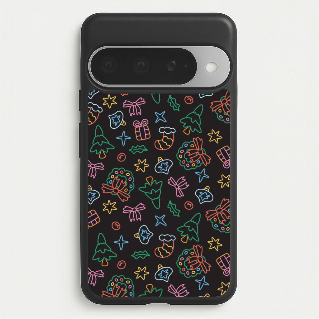Neon Christmas Icons Pattern I Google Pixel 10 Pro XL Case