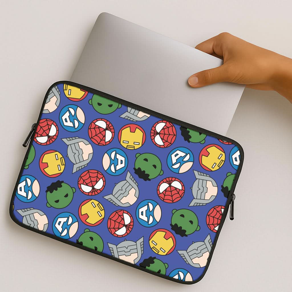 Cute Chibi Heroes Pattern Blue MacBook Cover