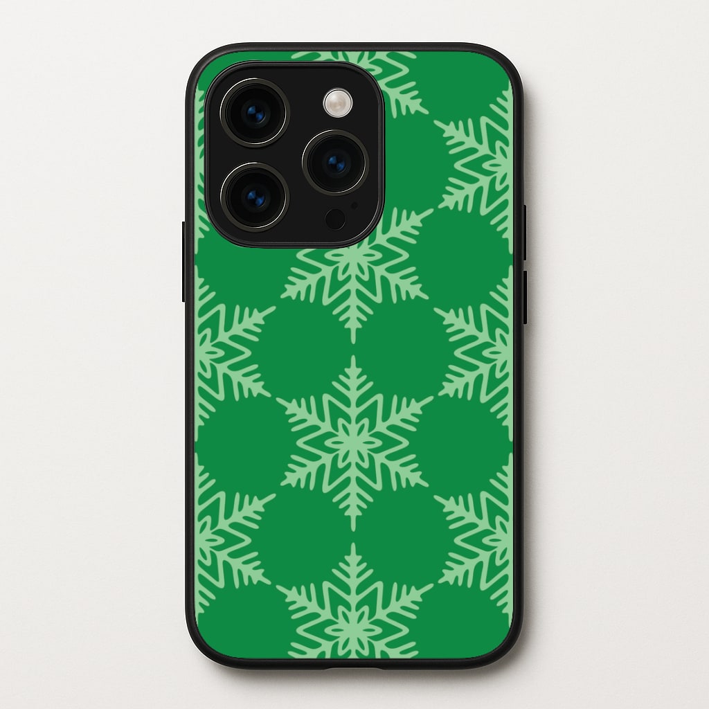 Green Giant Snowflakes Christmas Pattern iPhone 15 Pro Case