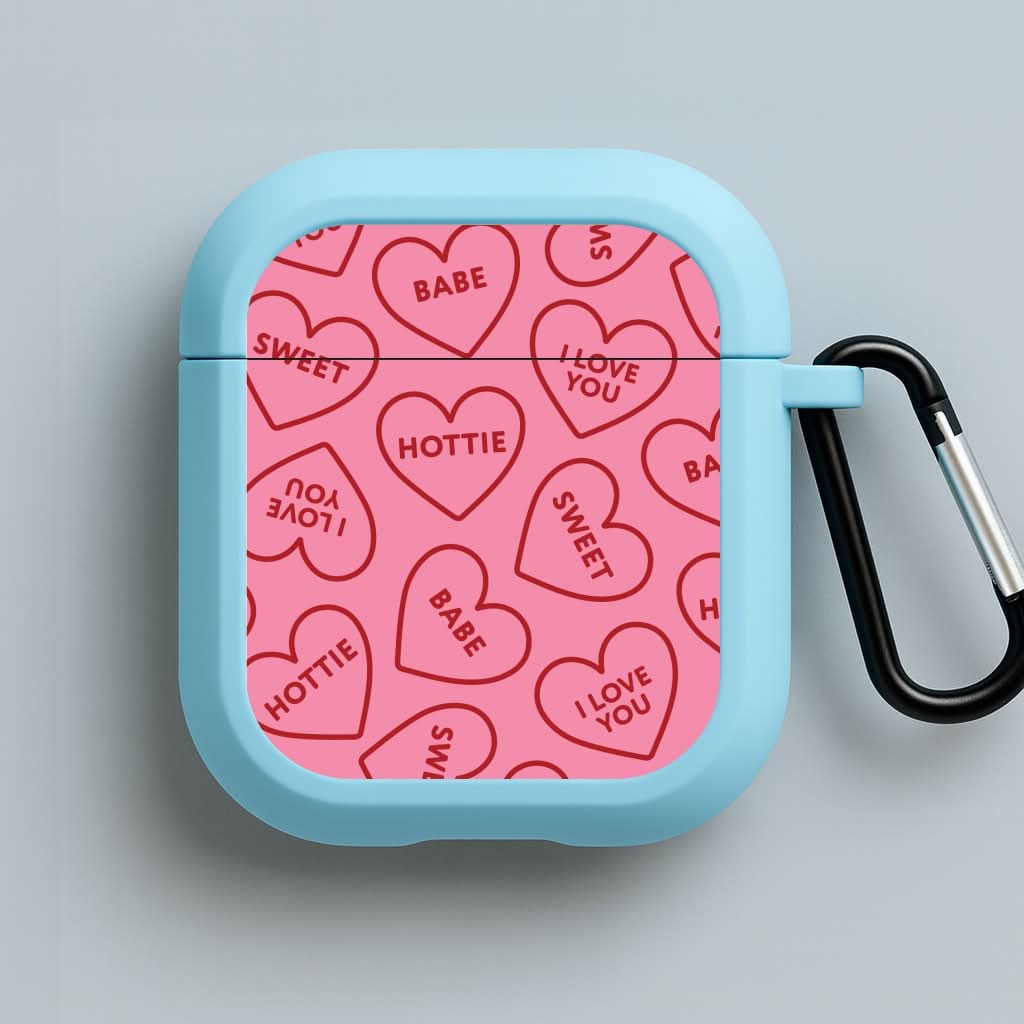Quote Love Hearts Pattern Blue AirPods Case