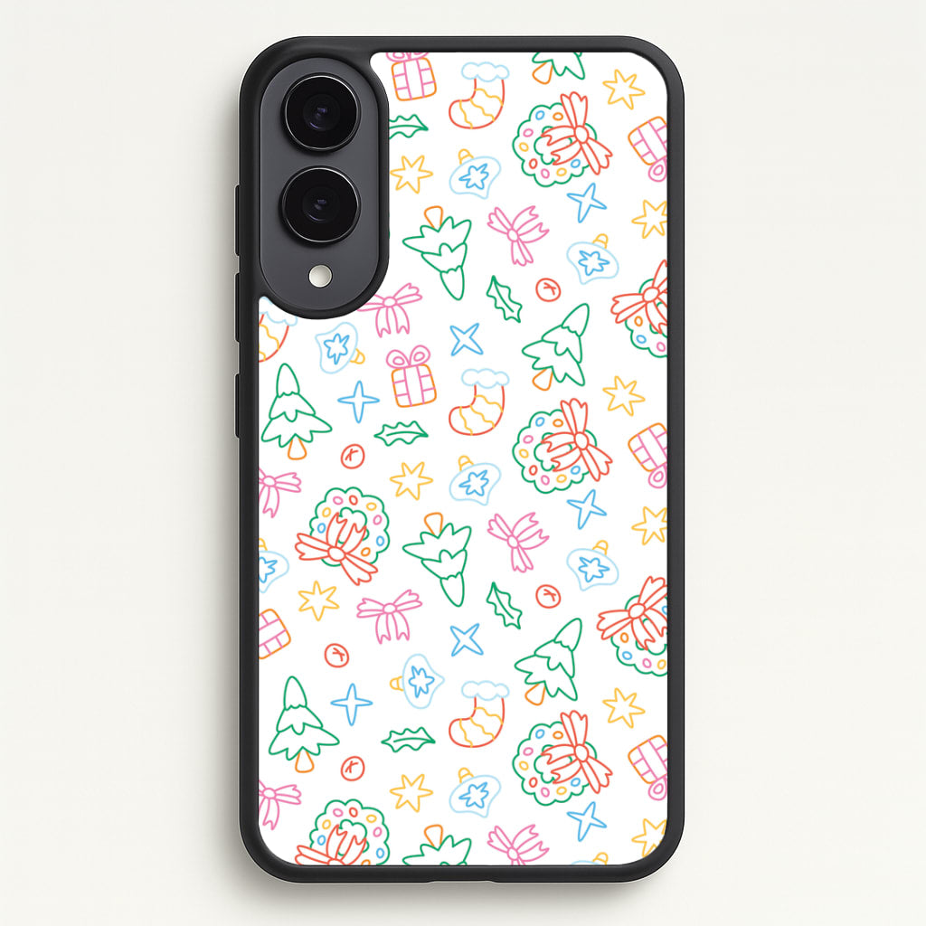 Neon Christmas Icons Pattern II Galaxy S25 Edge Case