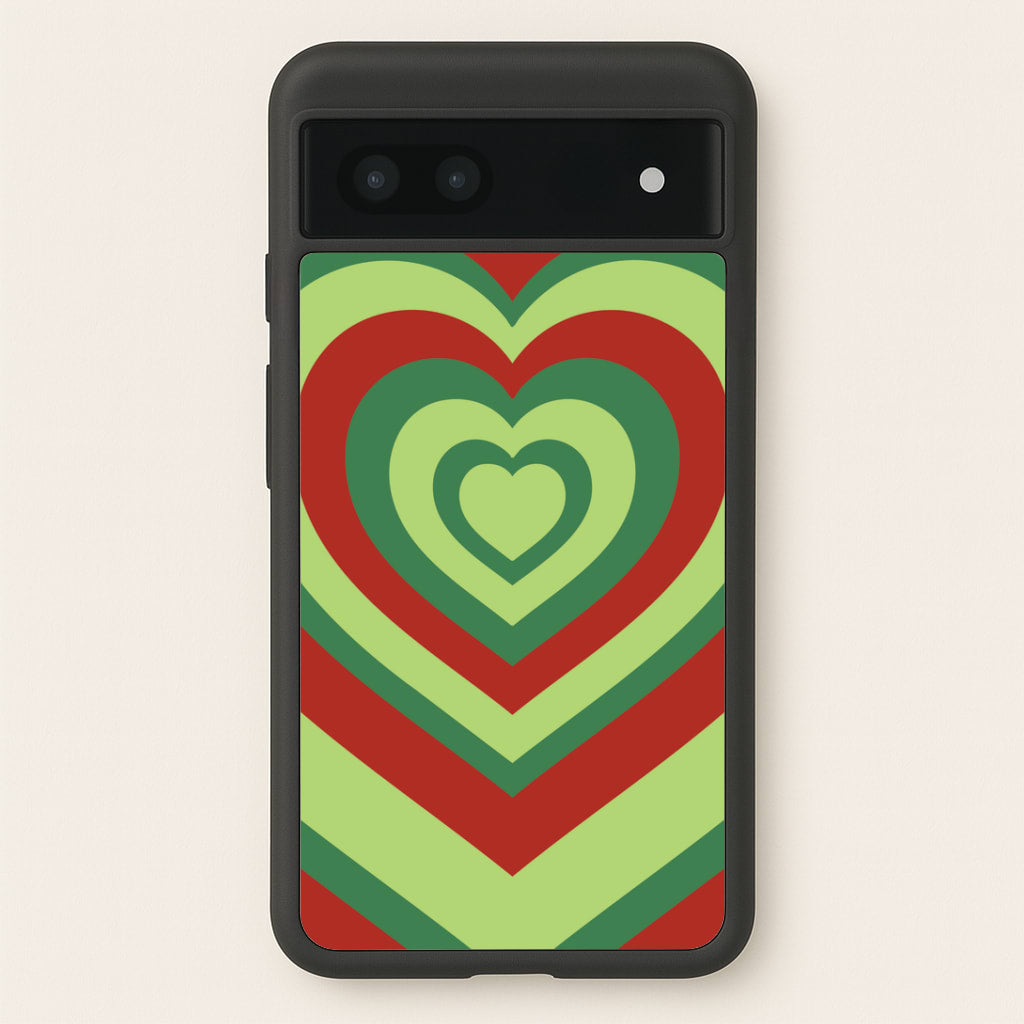 Red And Green Trippy Heart Christmas Pattern Google Pixel 6a Case