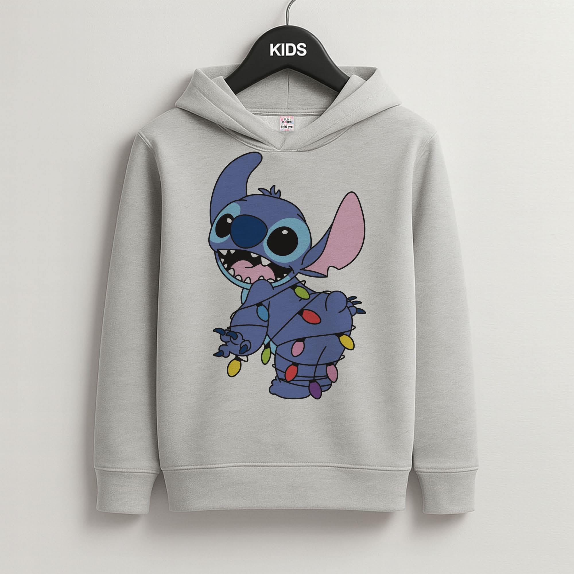 Cute Blue Alien Fairylights Grey Kids Hoodie