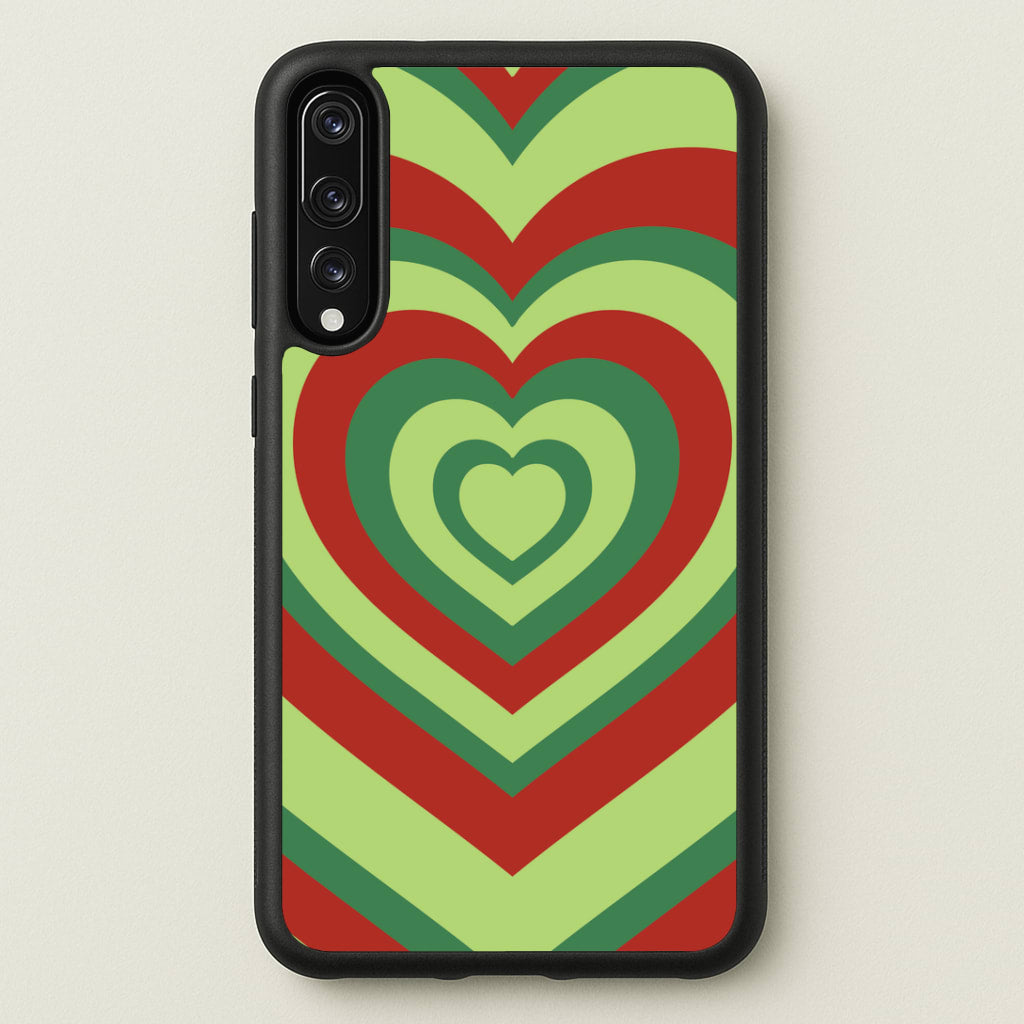 Red And Green Trippy Heart Christmas Pattern Huawei P20 Pro Case