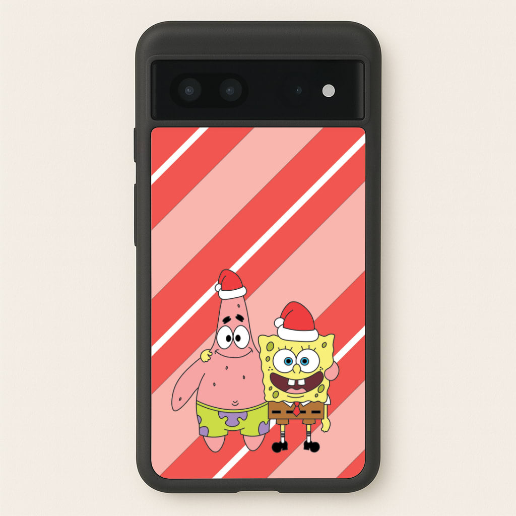 Cartoon Sponge And Starfish Christmas Hats Google Pixel 7 Case