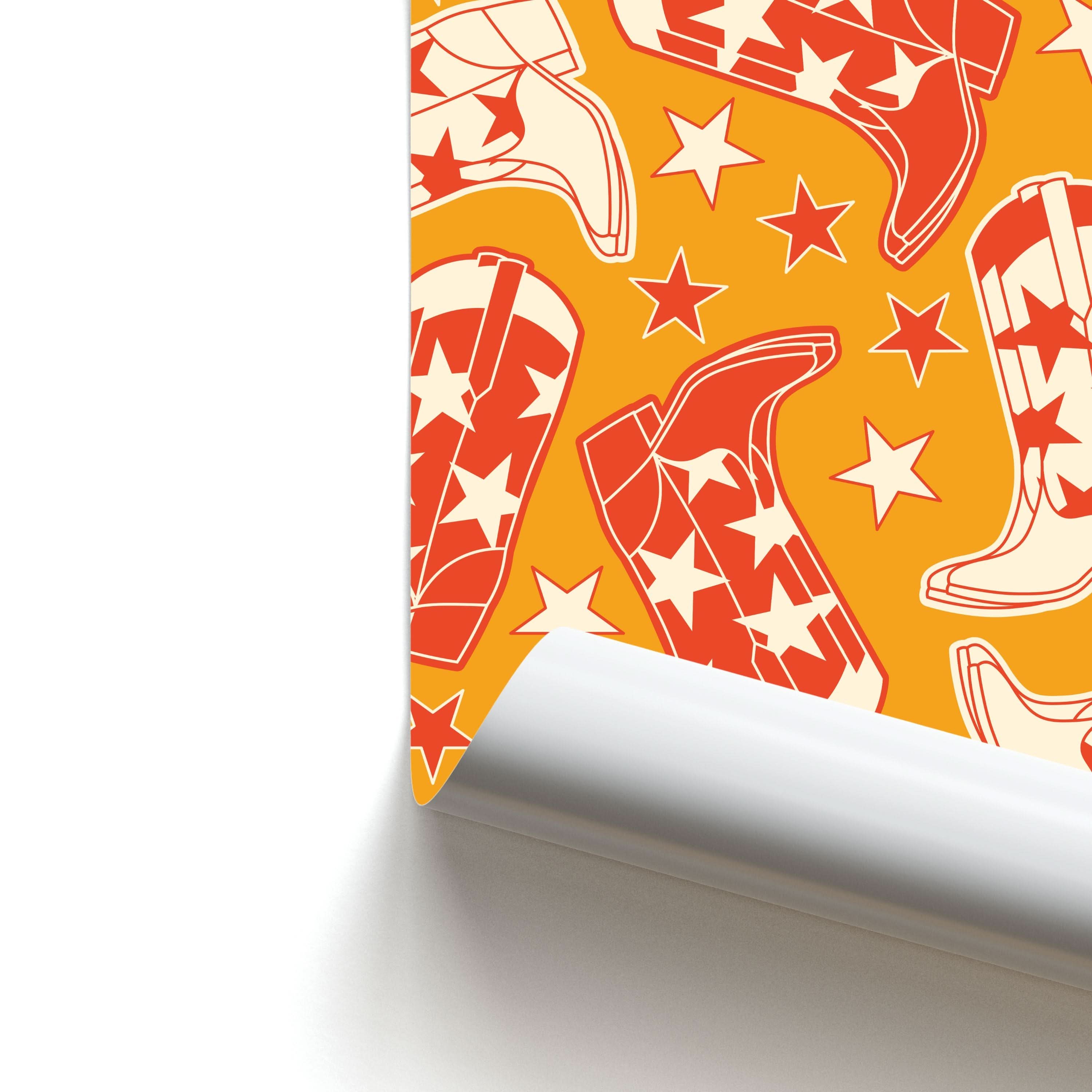Cartoon Cowboy Boots And Stars Pattern Poster