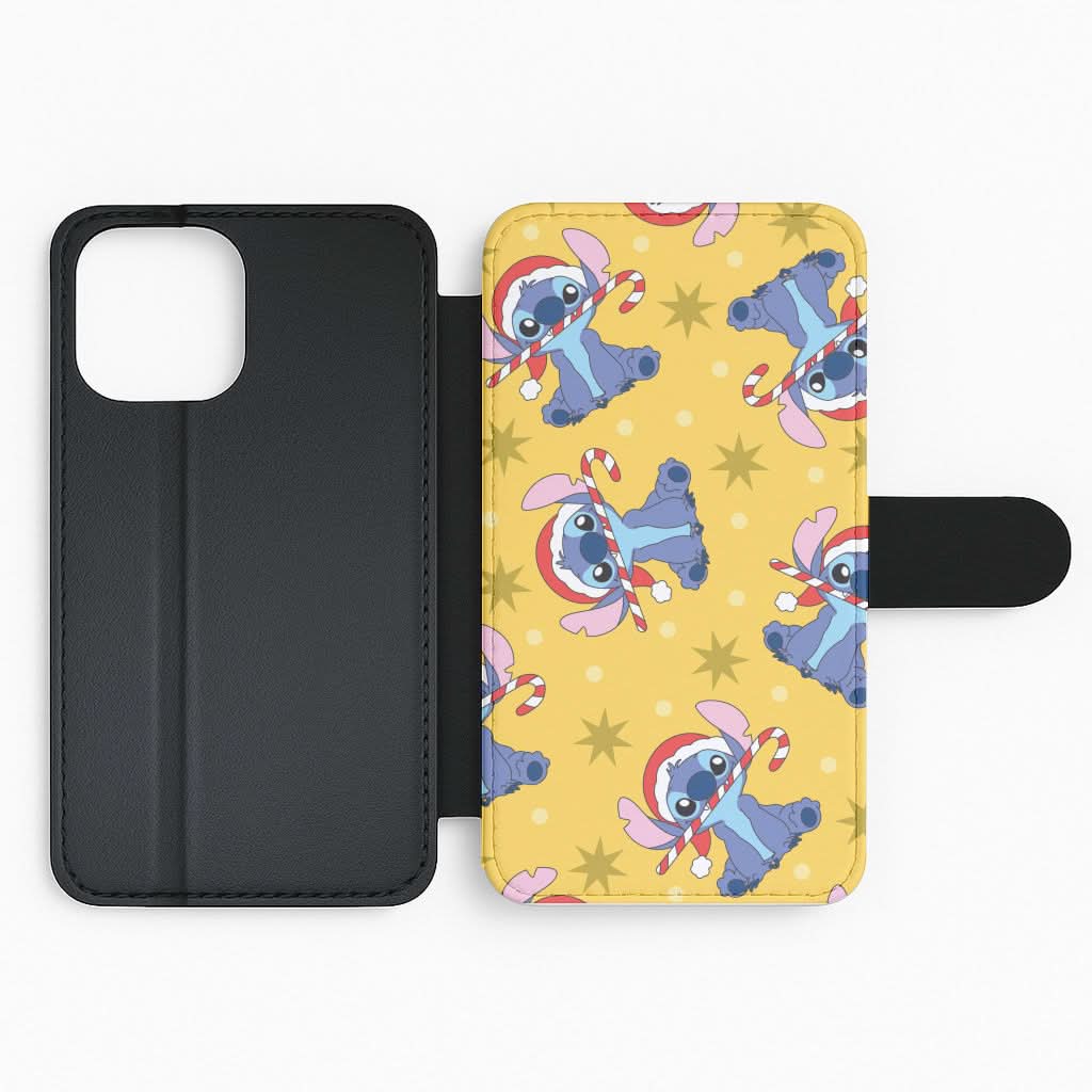 Cute Blue Alien Candycane Christmas Pattern Flip Phone Case
