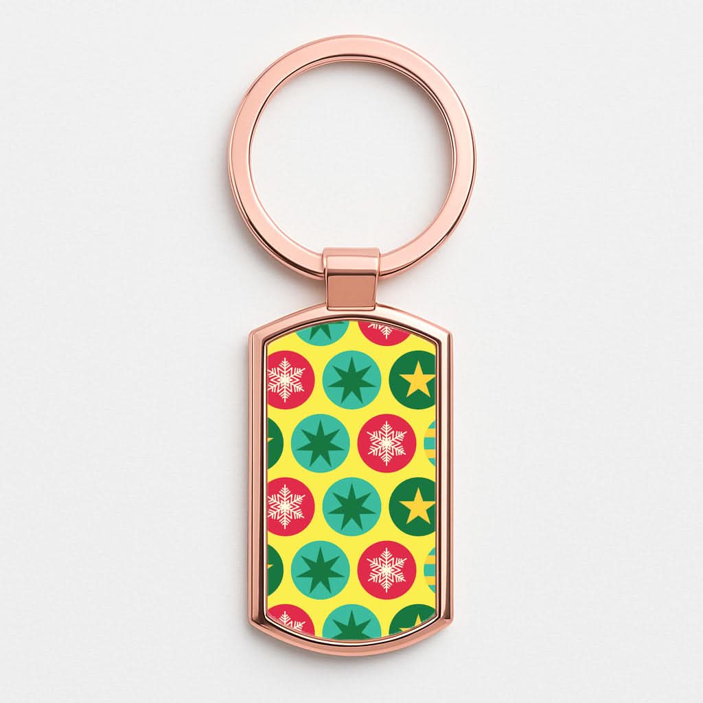Colourful Abstract Baubles Christmas Pattern Rose Gold Keyring