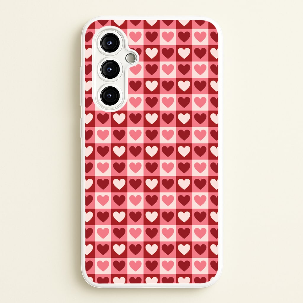 Pink Tartan Love Hearts Pattern Galaxy A54 Case