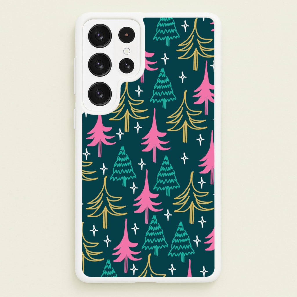 Colourful Sketched Christmas Trees Pattern Galaxy S22 Ultra Case
