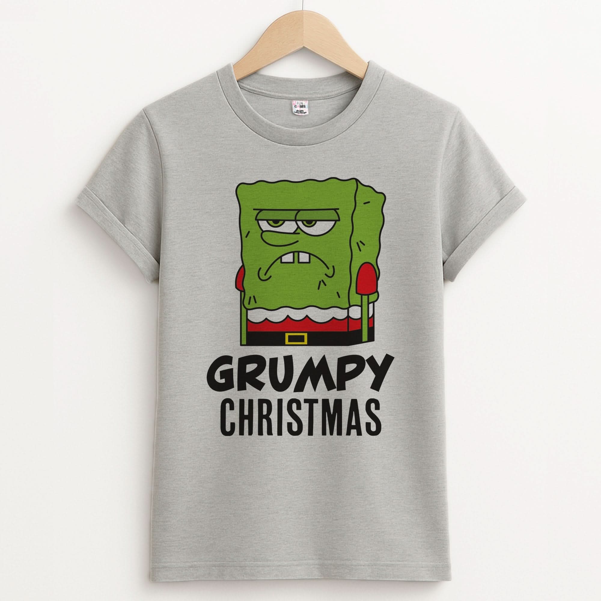 Grumpy Christmas Cartoon Sponge Unisex Grey T-Shirt